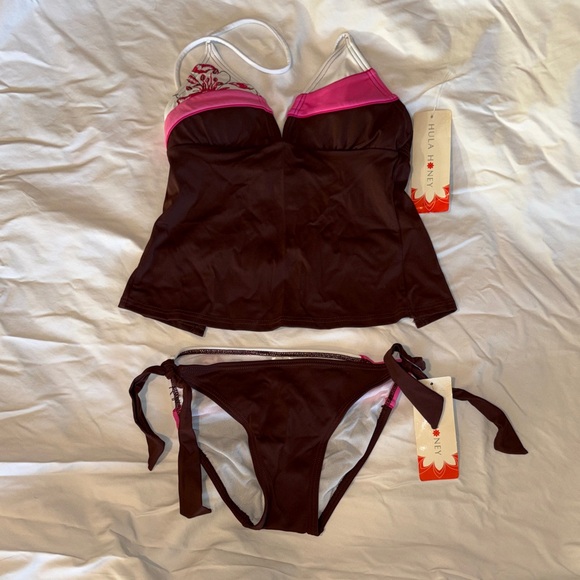 Brown and Pink Two-Piece Swimsuit - Picture 1 of 4